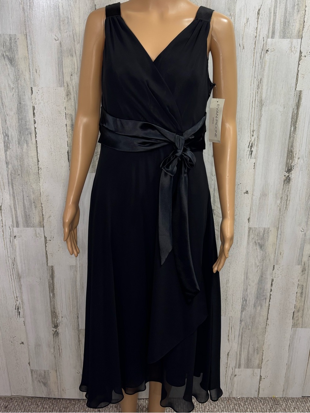 Evan Picone Black Chiffon Mock Wrap‎ Dress